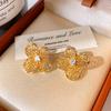 18K Gold Plated Zirconia Flower Stud Earrings - Elegant High-End Jewelry for Women