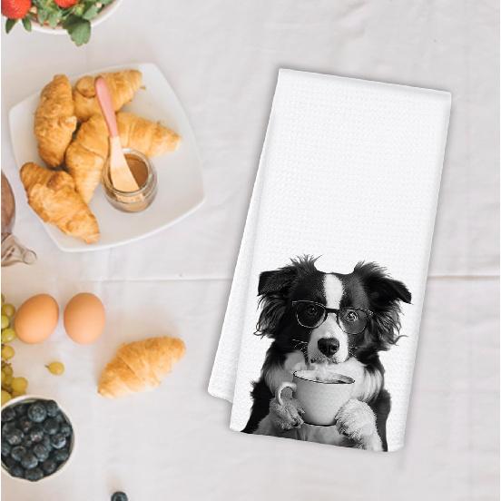 Funny Coffee Border Collie Kitchen Towels, Border Collie Gifts for Women Dish Tea Towels for Kitchen Decor, Dog Lover Gifts Hand Towels for Coffee
