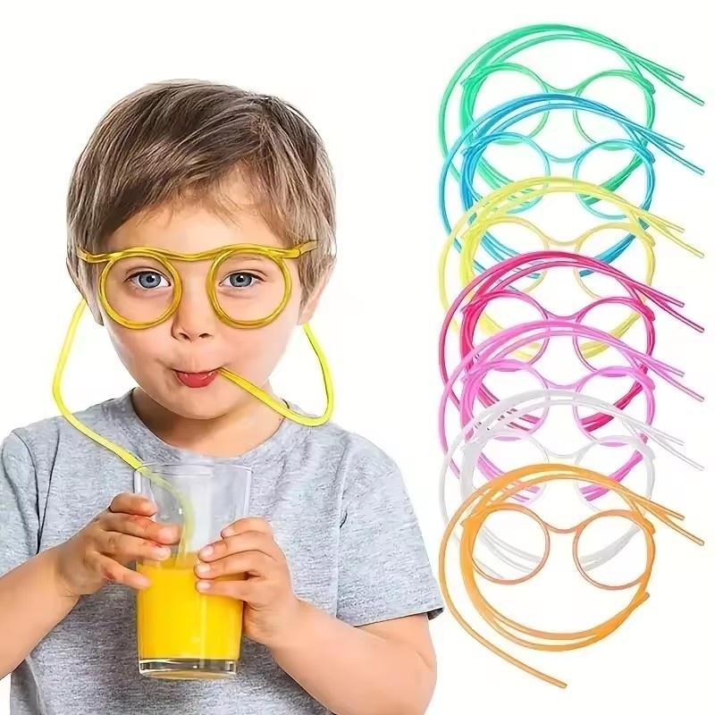 1 PC Fun Soft Plastic Straw Funny Glasses Flexible Drinking Toys Party Joke Tube Tools Kids Baby Birthday Toys Plastic Straws