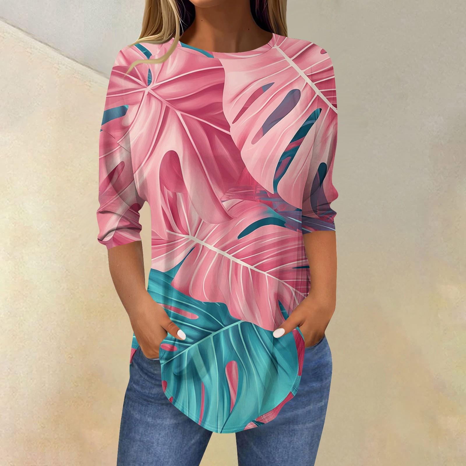 

Женские футболки с рукавами 3/4, однотонные пуловеры, летние весенние топы, блузки L розовый