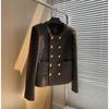 2026 Womens Chic Tweed Short Jacket Round Neck Double-Breasted A-Line Blazer Casual Elegant Outerwear