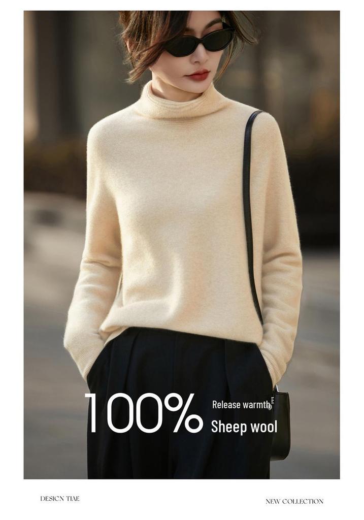 Women's Wool Pile Collar Sweater Base Layer: Solid Color, Long Sleeve, Split Hem - New Autumn/Winter Collection