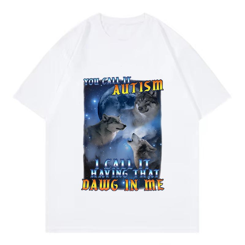 Shirt Vintage Autism Wolf Design T Shirts Unisex Women Cat Tshirt Round Neck Short Sleeve Trendy Tee Shirt Street Style Tops