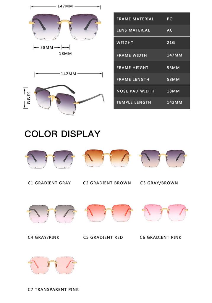 Quadratische randlose Sonnenbrille Damen Luxusmarke Designer Sommer Rote Brille Mode Sonnenbrille Für Herren UV400 Tönung Oculos