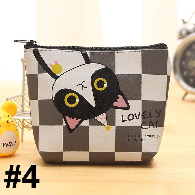 Cartoon-PU-Leder-Reißverschluss-Geldbörse für Studenten, niedliche Cartoon-Katze, weiblich, hält Münztasche
