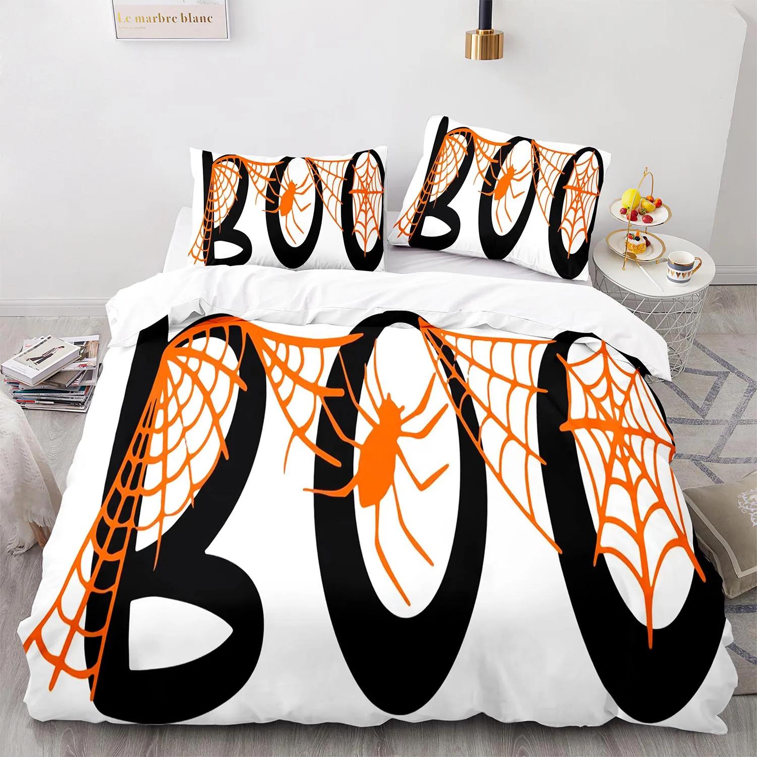 

Halloween Boo King Queen Duvet Cover Cartoon Eyes Bedding Set For Kids Teens Adults Little Monster Ghost Polyester Quilt Cover EU Single(135*200cm)3pcs