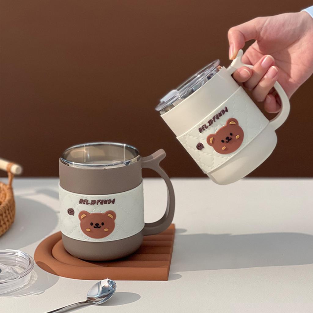 WORTHBUY 500Ml 304 Stainless Steel Coffee Mug With Straw Insulated Anti Scalding Water Cup Portable Double-Layer Drinking Cup