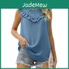Summer Neck Round Tshirt Womens Pleated Wooden Ear Edge Collage Sleeveless Tshirt Tank Top Vest