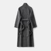 Light luxury royal sister style black double-sided velvet coat women's retro herringbone pattern medium and long wool coat