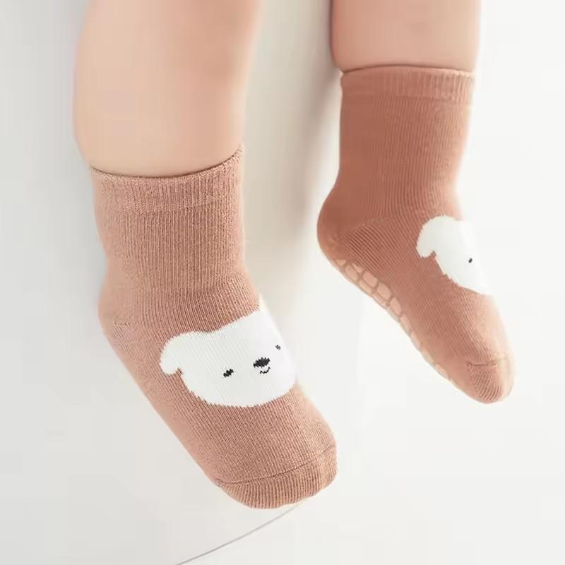 6 Pairs Kids Non-Slip Socks Cute Cartoon Fox And Bear Pattern Childrens Boys Girls Floor Socks Comfortable for Toddler Sock Gift