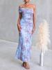 New European and American sexy one-word shoulder one-shoulder printed skirt slim-fitting hip-wrapping holiday dress dress