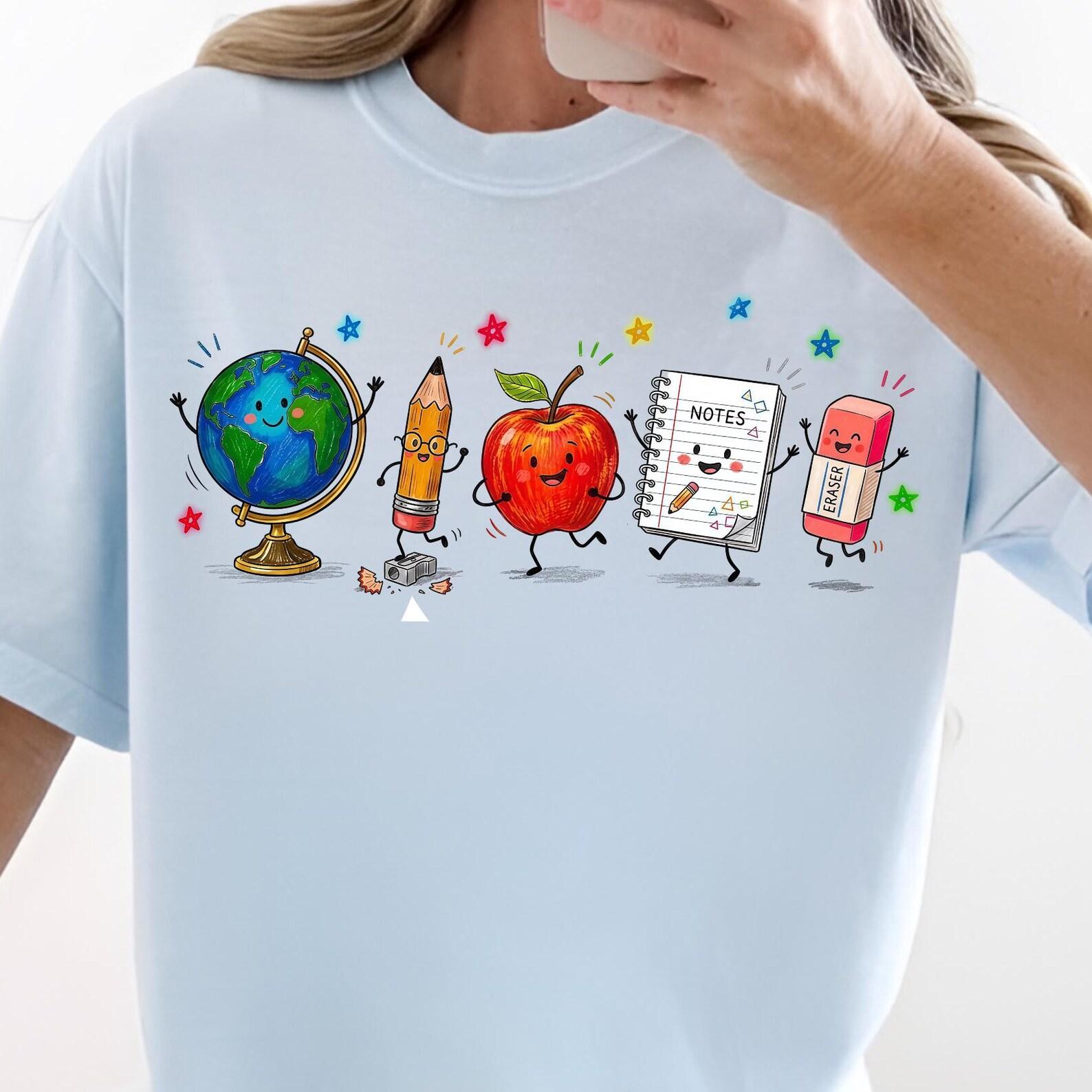 Back to School Stationery Friends Shirt, Pencil Apple Book Globe Eraser Shirt, Cute School Supplies Tee, Best Teacher Ever Shirt 4XL