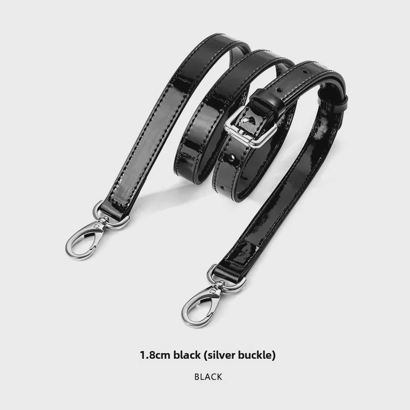 MHS-A-25 Shiny Patent Leather Black Adjustable Shoulder Crossbody Bag with Pin Buckle