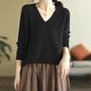 Top for Women Autumn Winter Large Size Loose Long Sleeve Knit Pullover V-Neck Loose-Fit Sweaters Top