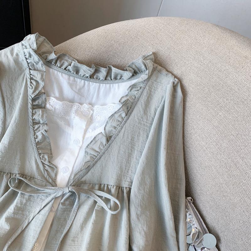 In-Stock Early Autumn Two-Piece Long-Sleeve Ruffle Collar Blouse