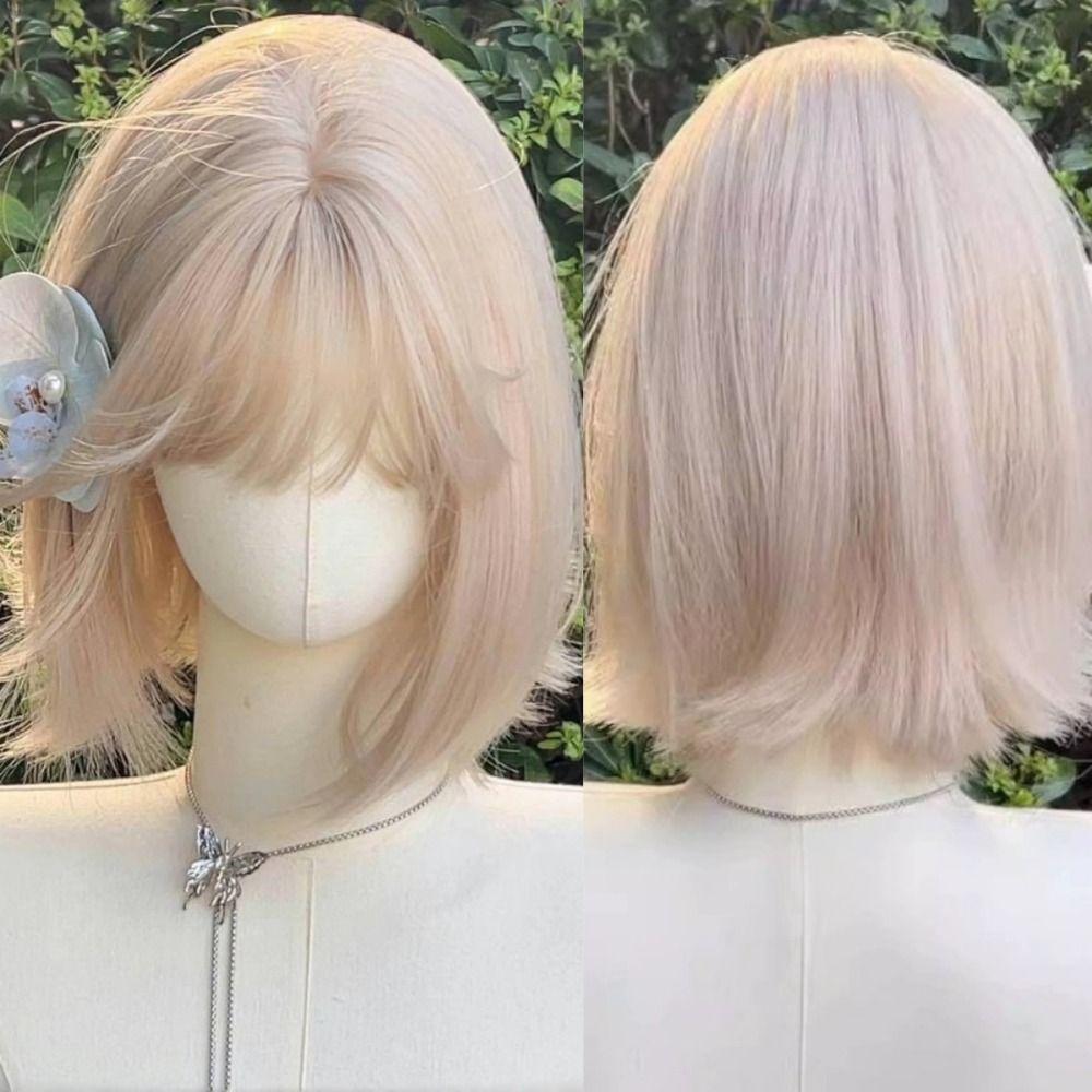 Lolita Short Bobo Hair Hair Extension Synthetic Wigs with Bangs Blond Anime Cosplay Wigs  Daily