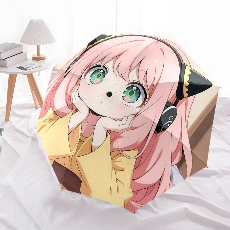 1pc Neko Girl Cat Ear Headphones with Yellow Jacket Automatic Opening Folding Umbrella - Perfect for Anime Lovers, Travelers, Daily Use, and Gift Givi