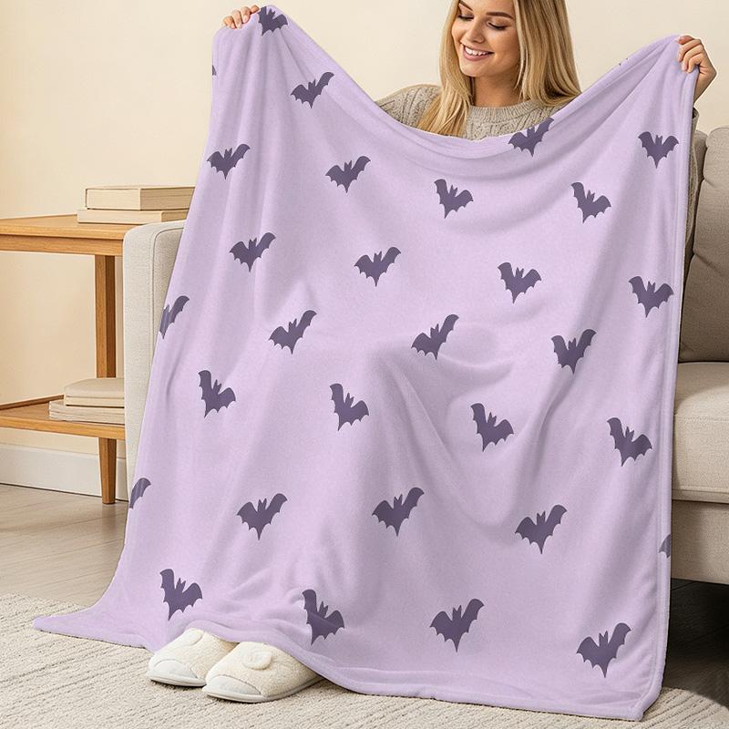 Flannel Fleece Throw Blanket - No Shedding, Soft Cozy Bat Theme, Ideal for Home, Halloween & Christmas, Movie Nights & Daily Use