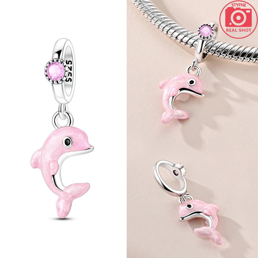 Pendentif Authentique en Cuivre Chat Ballon Rose Chien Animal Dauphin Perle Cœur Compatible Avec Bracelets Femmes Cadeau Saint-Valentin Bijoux