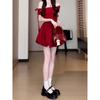 French one-word shoulder off-the-shoulder red dress women's summer new small beautiful puffy bud dress