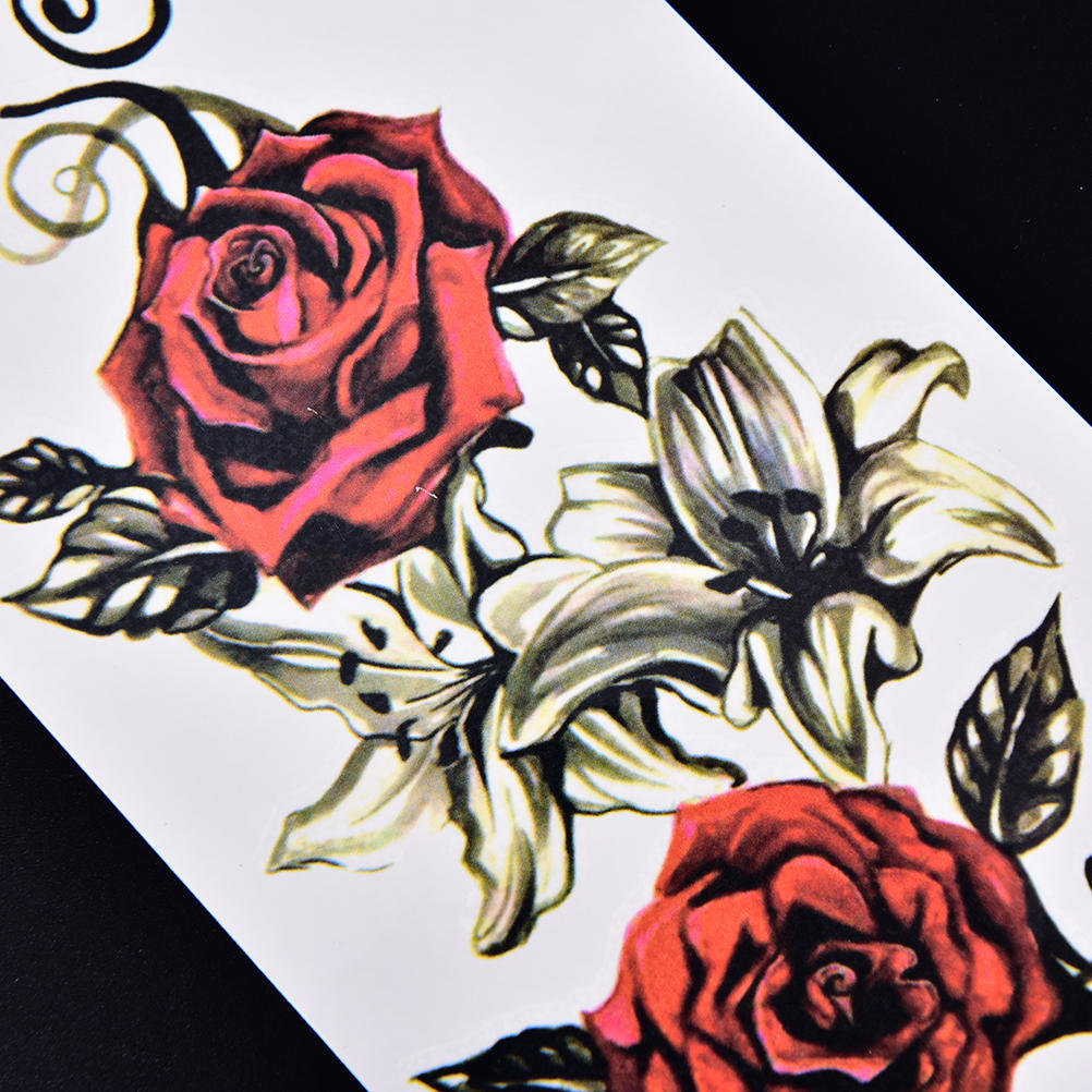 Fake Temporary Tattoo Sticker Red Rose Flower Arm Body Waterproof Women Art