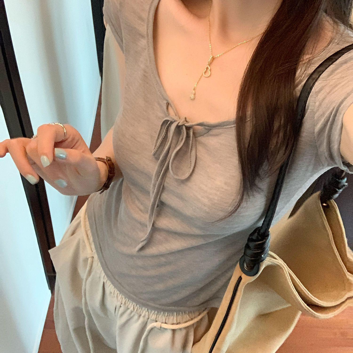 

Design Sense Women s Slimming Tencel Lyocell U-Neck Short Sleeve Top L (100-115 jin) серый