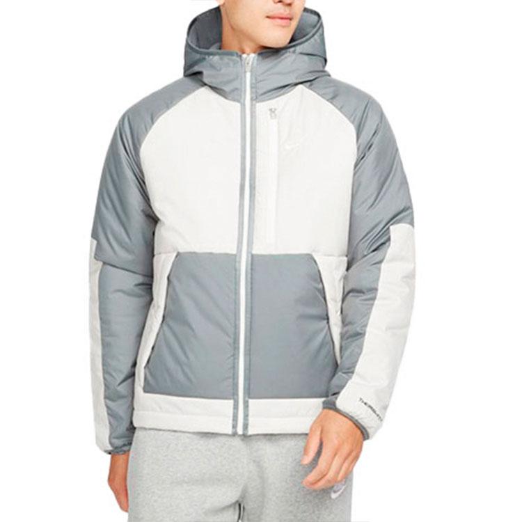 Nike Puffer Jackets Men's Gray Hooded Moderate Patchwork Puffer Jacket DD6858-084