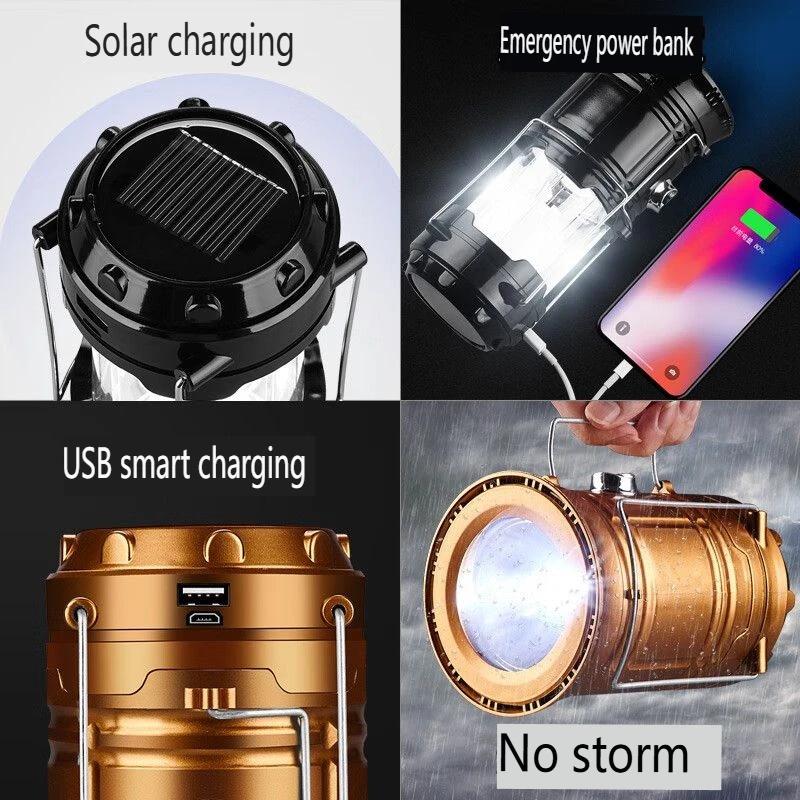 Rechargeable Solar LED Portable Multifunctional Torch Lamp Flame Flashlight Emergency Outdoor Hiking Tent Hanging Camping Light