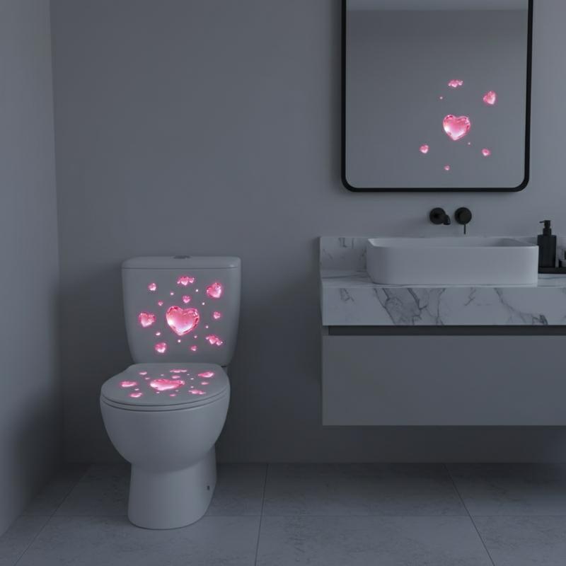 New Home Decor Glow-in-the-Dark Heart-Shaped Glass Stickers Self-Adhesive Removable Decals Wall Sticker Bathroom Sink Stickers