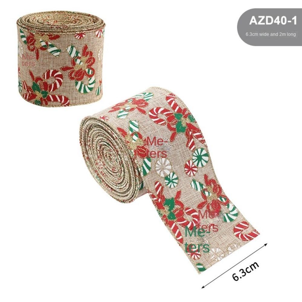 New 2m Christmas Ribbon Xmas Gift DIY Fabric Swirl Ribbon Christmas Tree Ribbon Lmitation Linen Burlap Ribbon