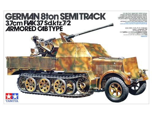 Tamiya 1/35 Military Miniature Series No. 144 German Armored 8-Ton Half-Panzer with 3.7cm Type 37 Anti-Aircraft Gun, Flaksaurier Plastic Model Kit 351