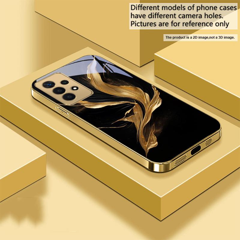 Floating golden ribbon For Samsung A 31 32 A33 A34 35 14 A15 13 16 25 26 50 52 53 54 55 56 70 71 72 73 Golden glass phone case