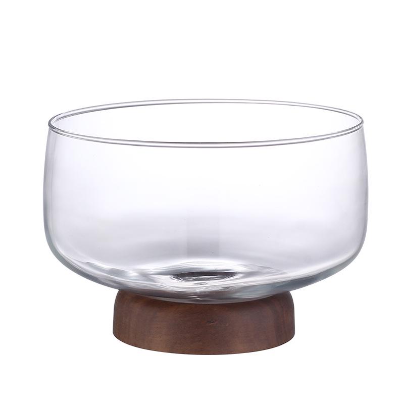 Acacia Wood High-Footed Glass Fruit Bowl and Storage Dish