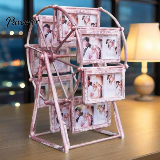 Ferris Wheel Photo Frame 16 Photos Rotating Picture Vintage Windmill Display Embossed for Family Wedding Travel Memories Home Office Table Decor