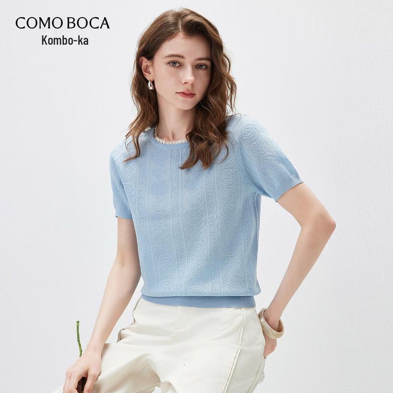 Women s Mulberry Silk Blend Lace Trim Short Sleeve Knit Top M