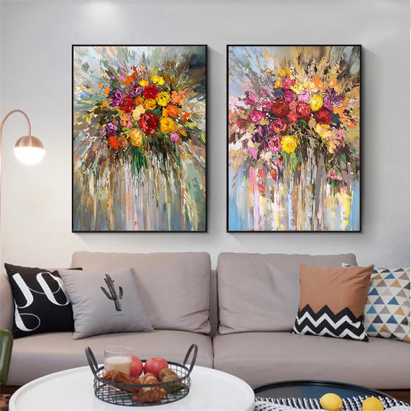 Toile de peinture avec fleurs colorées abstraites HD, affiches et imprimés de fleurs abstraites nordiques, tableau d'art mural pour décoration de chambre et de maison