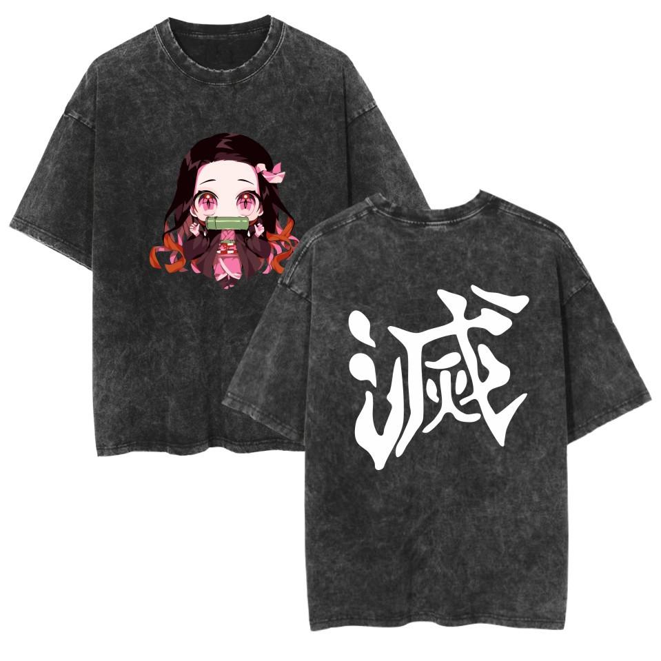 Anime Demon Slayer Kamado Nezuko Kawaii Printed T-shirt Men Women Casual Tshirts Washed Cotton Tee Harajuku Male Manga T Shirt