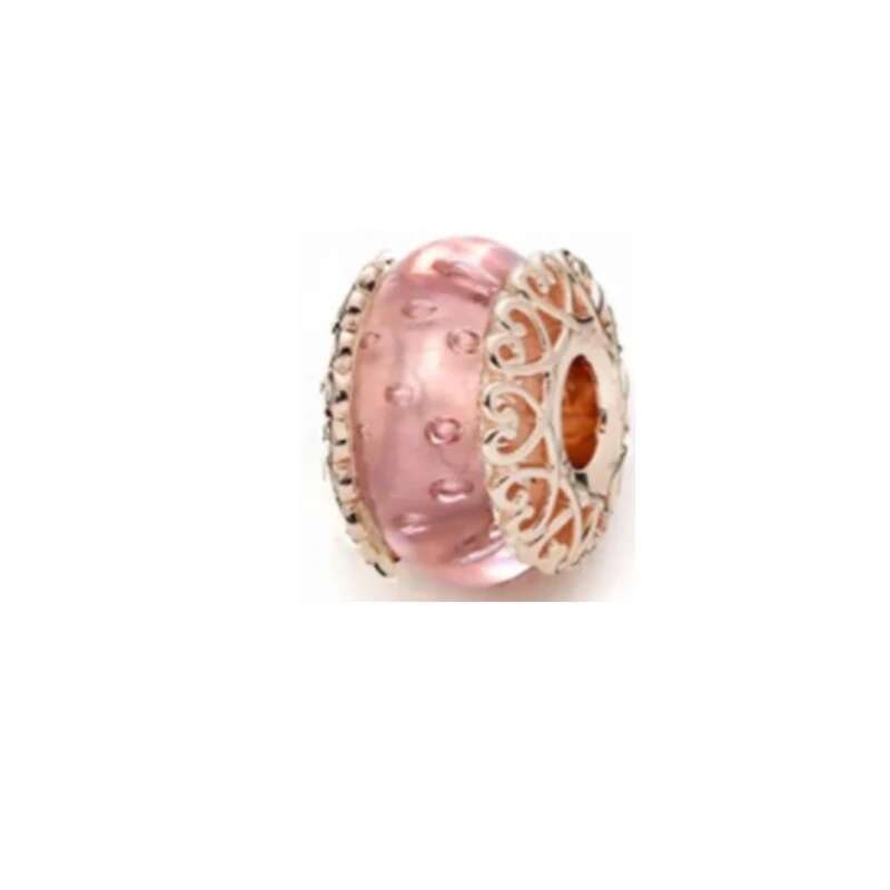 Plated Rose Gold Sparkling Pink Air Balloon & Levelled Heart Charm Bead Fit Original Sier Bracelet DIY Jewelry