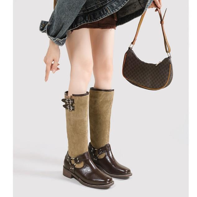 Cowhide version~ retro pleated platform locomotive knight boots for women's 2025 new autumn and winter tall boots over the knee