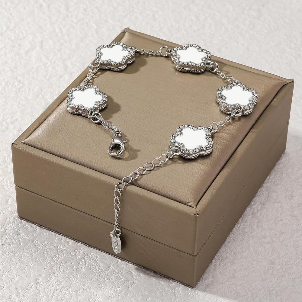 Double Sided Women's Hand Bracelets Elegant Clover Bracelet Alloy 5-Petal Rhinestone Inlaid Suitable For Women's Daily Wear