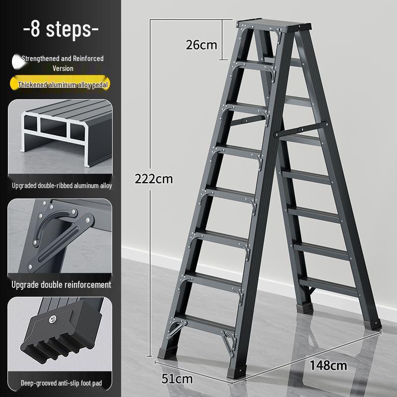 Heavy-Duty Aluminum Folding Ladder: Indoor/Outdoor Telescopic, Double-Sided, Portable.
