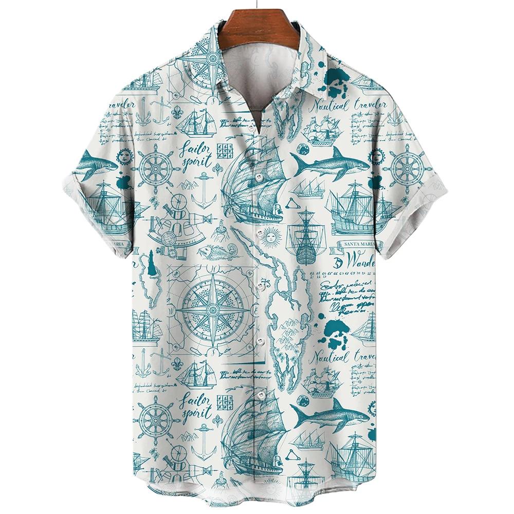 Sailing World Graphic Print Vintage Shirt Fashion Casual Hawaiian Beach Style Summer Oversized Shirts for Men Women Shirts