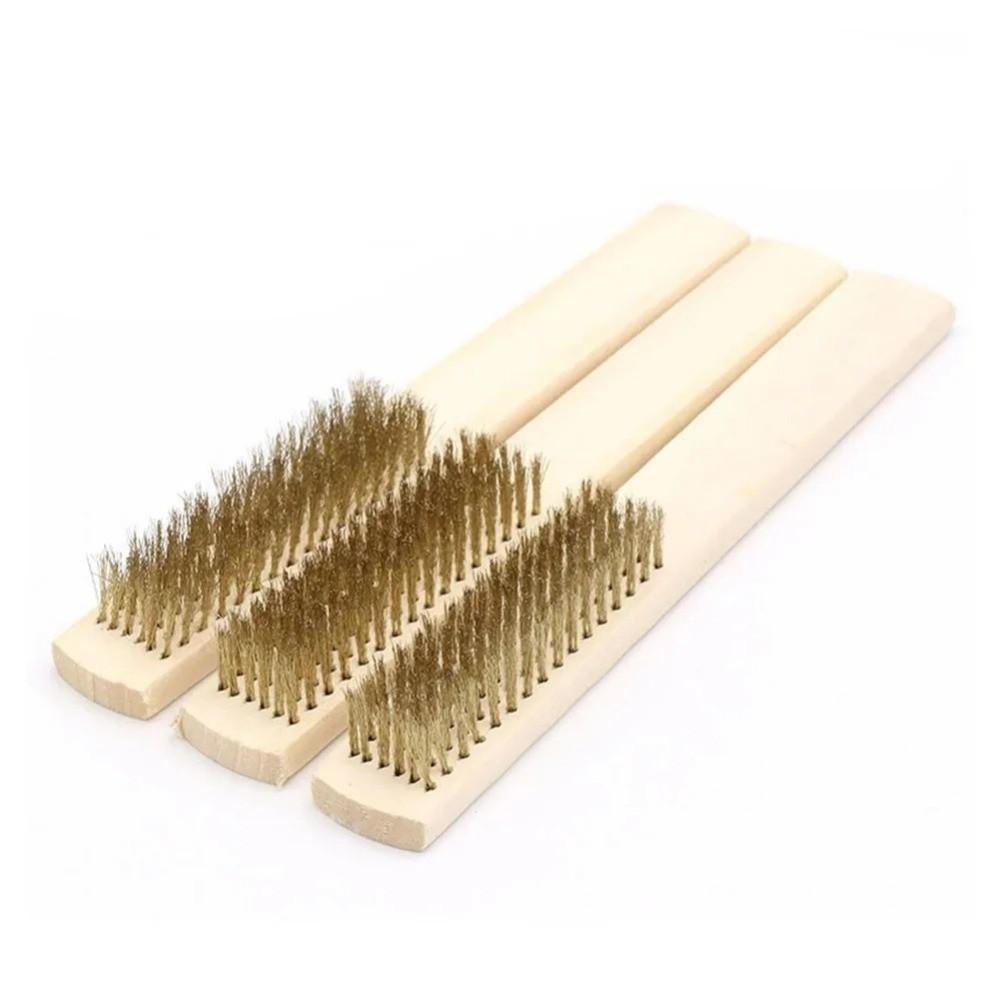12pcs Wood Handle Wire Cleaning Brush Copper Wire Multi-Surface Cleaner  Industrial Use
