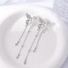 Silver Needle Butterfly Tassel Earrings - Elegant Pleated Diamond Chain Style