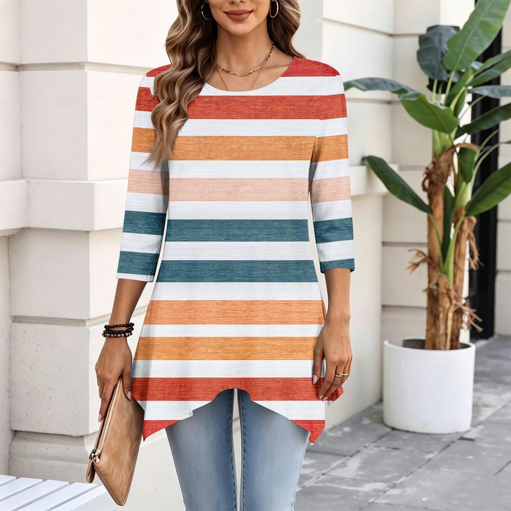 Women's Three-Quarter Sleeve Casual Pullover Top for Daily Wear