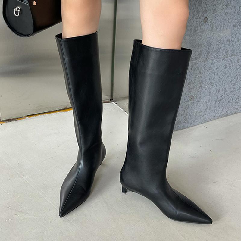 Fashion Long Boots Women Pointed Toe Low Heels Fashion Shoes Winter Knee High Boots 2025 Goth Designer Dress Chelsea Botas Para Mujer