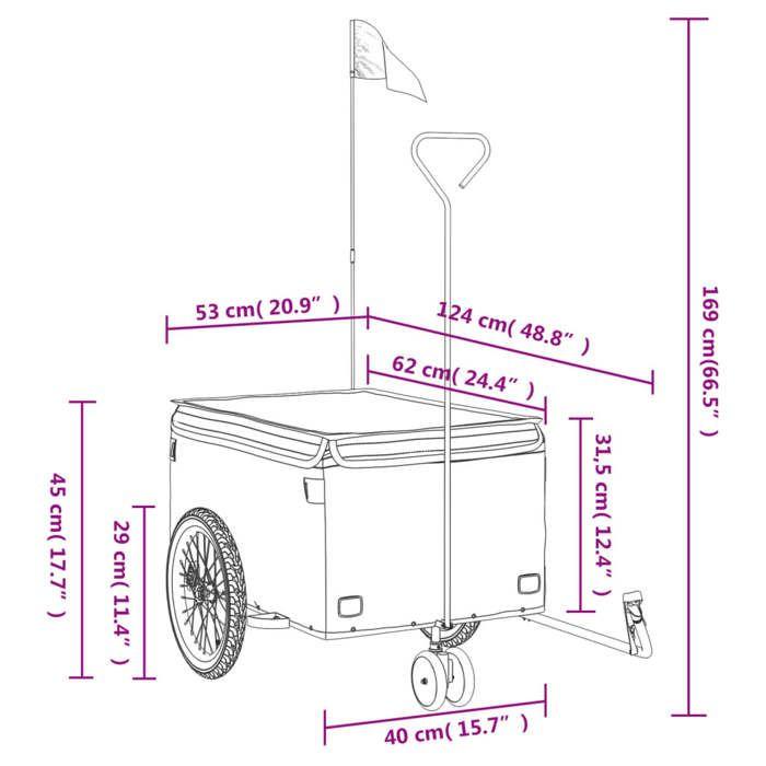 VidaXL Bicycle Trailer, Transport Cart with Hitch Bar, Bicycle Trailer with Flag for Luggage, Black 94101