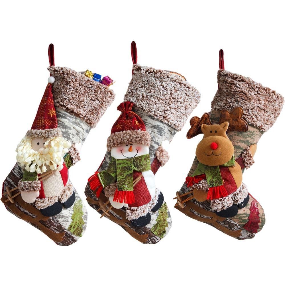 Decoration Plush Christmas Stockings Candy Gift Bag Christmas Ornaments Xmas Tree Hanging Decor