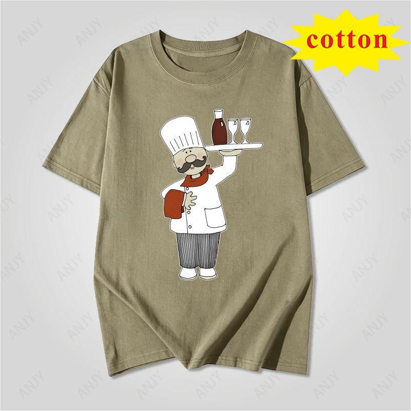 Fun Food Style Chef Printed Tshirt Simple Cartoon Style Summer Casual And Comfortable Short Sleeved Top