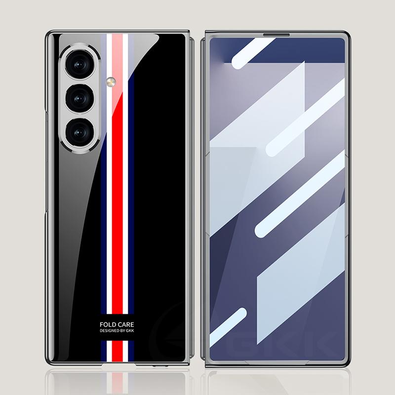 Luxury Plating Painted Glass Case for Samsung Galaxy Z Fold 7 6 Back Screen Glass Protective Cover for Galaxy Z Fold7 Case